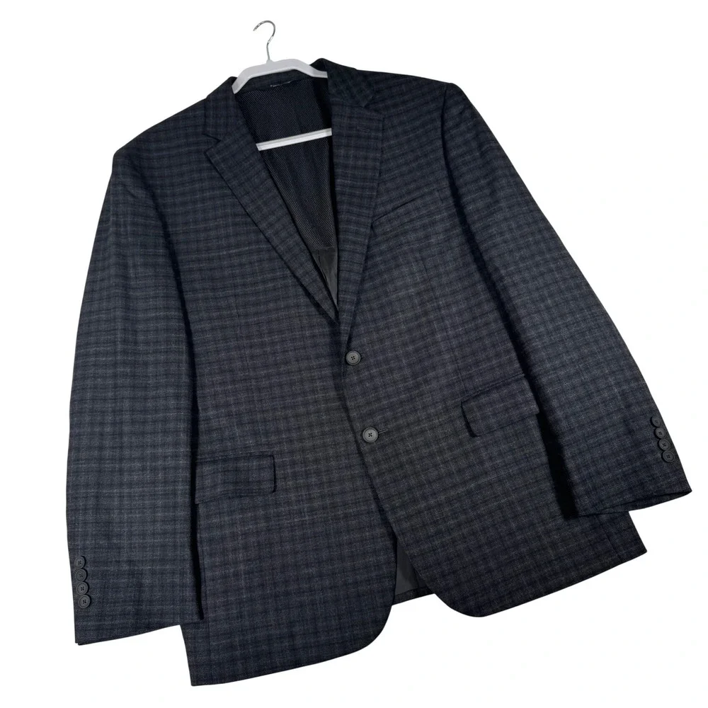 Jos. A. Bank Sport Coat Mens 46R Grey Plaid Slim Fit Traveler Travel Tech Blazer